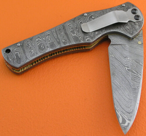 Full Damascus Folding Liner Lock Knife Custom Handmade Damascus Steel Hunting Knife Best Full Damascus Folding Knife Belt Clip Handle With Leather Sheaths 1935 - Image 3