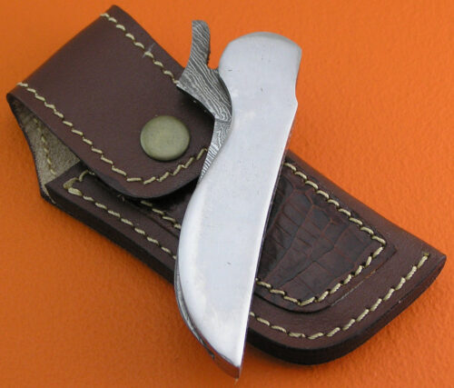 Damascus Folding Liner Lock Knife Custom Handmade Damascus Steel Hunting Knife New Damascus Folding Knife With Stainless Steel Handle Leather Sheaths 1936 - Image 5