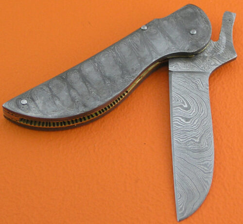 Full Damascus Folding Knife Custom Handmade Damascus Steel Hunting Knife Best Damascus Folding Knife With Leather Sheaths 1937 - Image 3