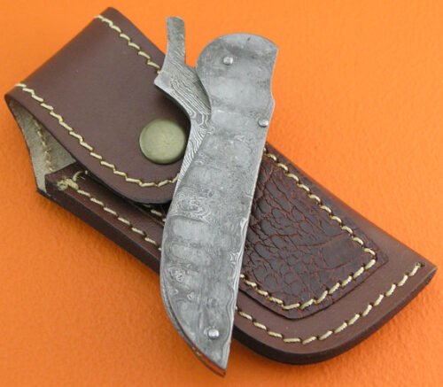 Full Damascus Folding Knife Custom Handmade Damascus Steel Hunting Knife Best Damascus Folding Knife With Leather Sheaths 1937 - Image 6