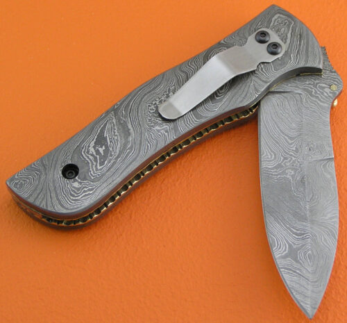 Full Damascus Folding Liner Lock Knife Custom Handmade Damascus Steel Hunting Knife With Leather Sheaths 1943 - Image 3