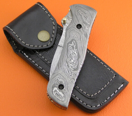 Full Damascus Folding Liner Lock Knife Custom Handmade Damascus Steel Hunting Knife With Leather Sheaths 1943 - Image 6