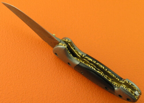 Damascus Folding Liner Lock Knife Custom Handmade Damascus Steel Hunting Knife With Buffalo Horn Handle Leather Sheaths 1944 - Image 5
