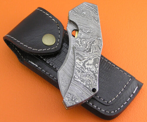 Full Damascus Folding Liner Lock Knife Custom Handmade Damascus Steel Hunting Knife With Clip Belt Handle Leather Sheaths 1945 - Image 6