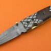 Damascus Folding Liner Lock Knife Custom Handmade Damascus Steel Hunting Knife With Walnut Wood Handle Leather Sheaths 1946