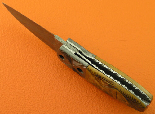 Mini Damascus Folding Liner Lock Knife Custom Handmade Damascus Steel Hunting Knife With Olive Wood Handle Leather Sheaths 1954 - Image 5