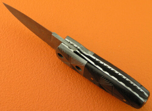Mini Damascus Folding Liner Lock Knife Custom Handmade Damascus Steel Hunting Knife With Walnut Wood Handle Leather Sheaths 1955 - Image 5