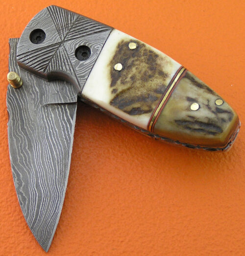 Mini Damascus Folding Knife Handmade Damascus Steel Pocket Knife 1956 - Image 3