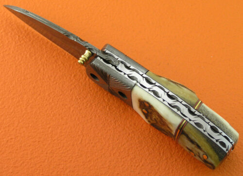 Mini Damascus Folding Knife Handmade Damascus Steel Pocket Knife 1956 - Image 4