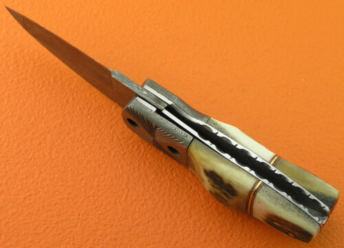 Mini Damascus Folding Knife Handmade Damascus Steel Pocket Knife 1956 - Image 5