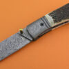 Custom Handmade Damascus Steel Hunting Knife New Damascus Folding Liner Lock Knife With Stag Handle Leather Sheaths 1958