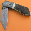 Custom Handmade Damascus Steel Hunting Knife New Damascus Folding Liner Lock Knife With Stag Handle Leather Sheaths 1958 - Image 3
