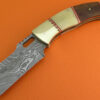 Custom Handmade Damascus Steel Hunting Knife New Damascus Folding No Lock Knife With Camel Bone & Rose Wood Handle Leather Sheaths 1960