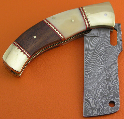 Custom Handmade Damascus Steel Hunting Knife New Damascus Folding No Lock Knife With Camel Bone & Rose Wood Handle Leather Sheaths 1960 - Image 3