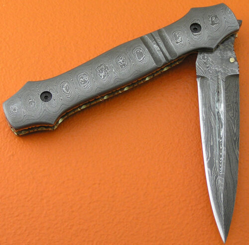 Full Damascus Folding Liner Lock Knife Custom Handmade Damascus Steel Hunting Knife New Damascus Folding Knife With Leather Sheaths 1962 - Image 3
