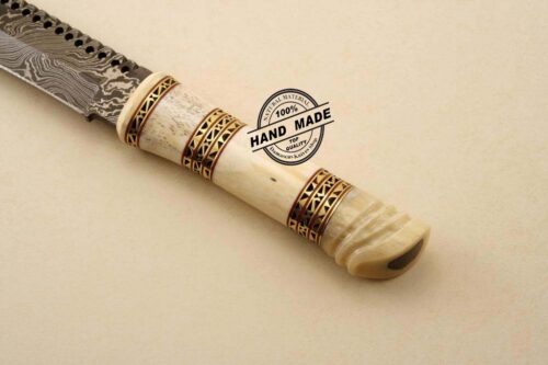 Amazing Damascus Bowie Knife Custom Handmade Damascus Steel Hunting Knife Beautiful Damascus Bowie Knife With Camel Bone Great File-worked Handle Leather Sheaths 1507 - Image 3