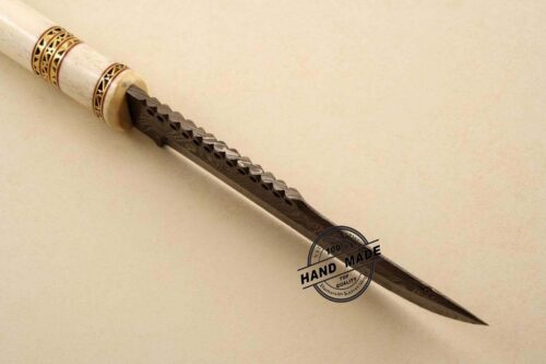 Amazing Damascus Bowie Knife Custom Handmade Damascus Steel Hunting Knife Beautiful Damascus Bowie Knife With Camel Bone Great File-worked Handle Leather Sheaths 1507 - Image 4