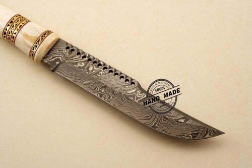 Amazing Damascus Bowie Knife Custom Handmade Damascus Steel Hunting Knife Beautiful Damascus Bowie Knife With Camel Bone Great File-worked Handle Leather Sheaths 1507 - Image 5