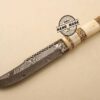 Amazing Damascus Bowie Knife Custom Handmade Damascus Steel Hunting Knife Beautiful Damascus Bowie Knife With Camel Bone Great File-worked Handle Leather Sheaths 1507