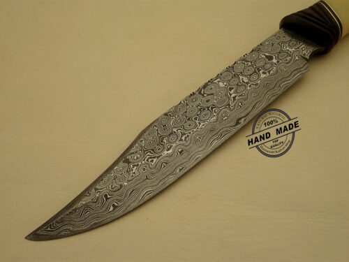 Amazing Damascus Bowie Knife Custom Handmade Damascus Steel Fabulous Hunting Knife Damascus Bowie Knife With Horn & Camel Bone Handle Leather Sheaths 1147 - Image 3