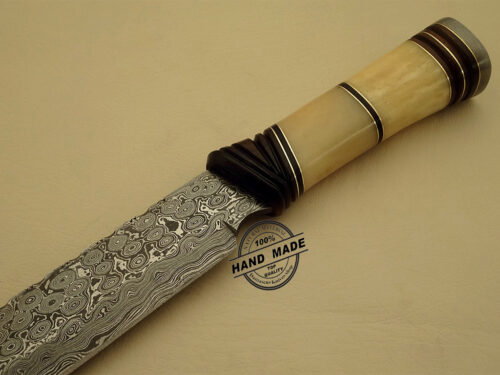 Amazing Damascus Bowie Knife Custom Handmade Damascus Steel Fabulous Hunting Knife Damascus Bowie Knife With Horn & Camel Bone Handle Leather Sheaths 1147 - Image 4