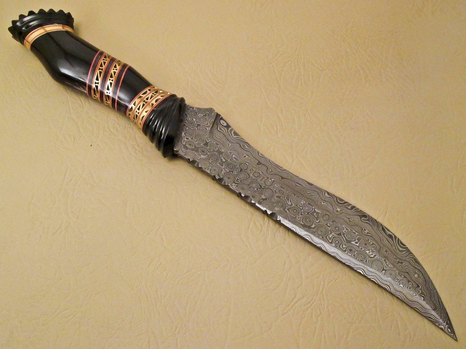 15 Handmade Damascus Steel Bowie Knife- Buffalo Horn Handle