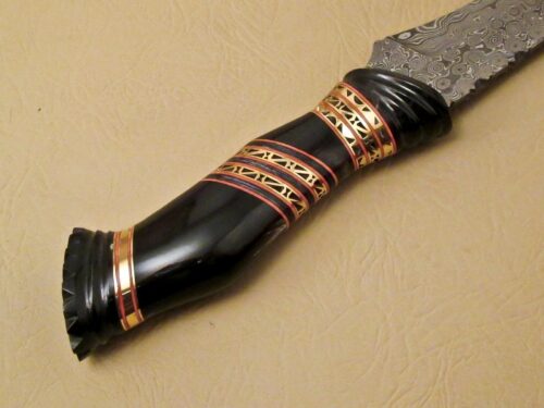 Amazing Damascus Bowie Knife Custom Handmade Damascus Steel Hunting Knife Beautiful Damascus Bowie Knife With Buffalo Horn Great Handle Leather Sheaths 1967 - Image 6