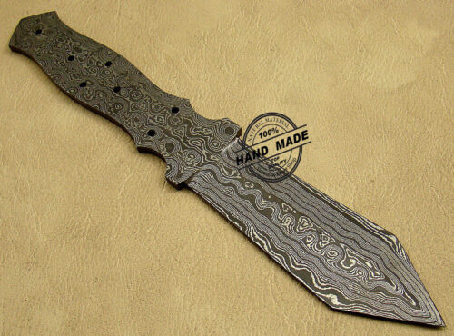 Double Edge Damascus Skinner Blank Blade Knife Custom Handmade Damascus Steel Hunting Full Tang Damascus Skinner Knife 1450 - Image 6
