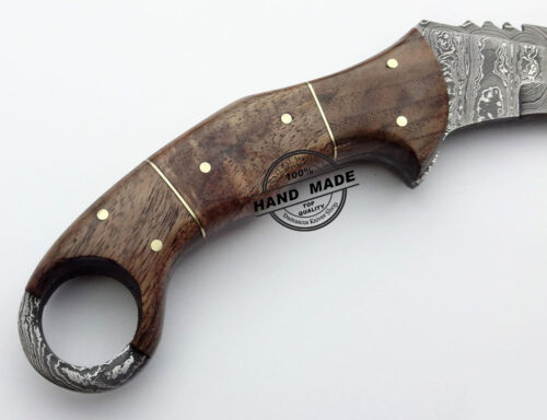 Full Damascus Karambit Hunting Double Edge Knife Custom Handmade Damascus Steel Hunting Karambit Knife Full Damascus Knife With Rose Wood Handle Leather Sheaths  1708 - Image 4