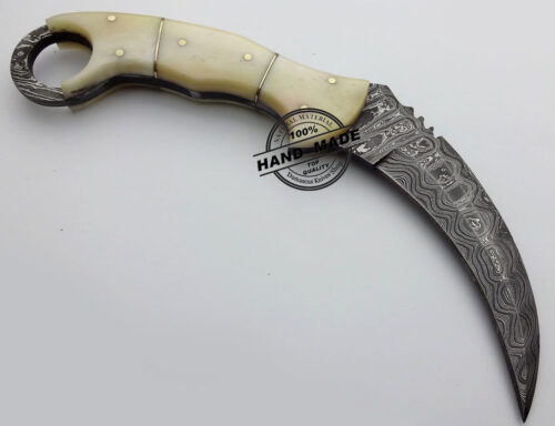 Full Damascus Karambit Hunting Double Edge Knife