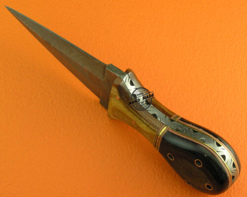 Damascus Dagger Skinner Knife Custom Handmade Damascus Steel Hunting Skinner Knife With Olive Wood & Blackish Wood Handle Leather Sheaths 1553 - Image 3