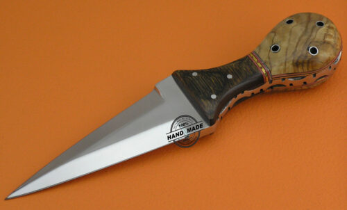 Double Edge Skinner Knife Custom Handmade Stainless Steel Hunting Knife With Buffalo Horn & Olive Wood Handle Leather Sheaths 1555