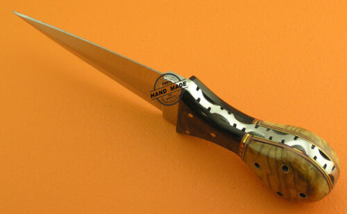 Double Edge Skinner Knife Custom Handmade Stainless Steel Hunting Knife With Buffalo Horn & Olive Wood Handle Leather Sheaths 1555 - Image 3