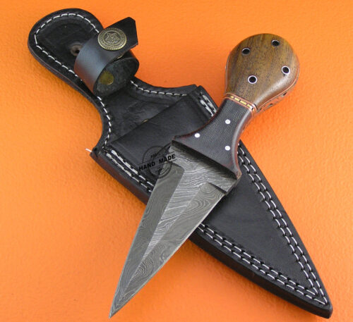 Boot Dagger Outdoor Sportsman Survival Damascus Hunting Knife Custom Handmade Damascus Steel Hunting Knife With Rose & Mictra Wood Handle Leather Sheaths 1552 - Image 4