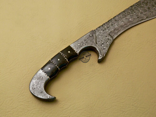 New Damascus Bowie Knife Custom Handmade Damascus Steel Hunting Professional Damascus Bowie Knife With Buffalo Horn Handle Leather Sheaths 1558 - Image 3