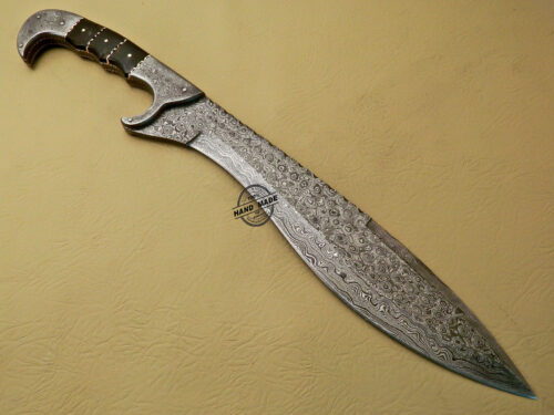New Damascus Bowie Knife Custom Handmade Damascus Steel Hunting Professional Damascus Bowie Knife With Buffalo Horn Handle Leather Sheaths 1558 - Image 2
