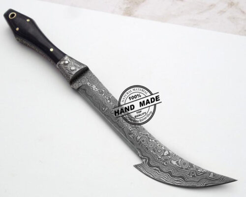 Full Tang Damascus Knife Custom Handmade Damascus Steel Hunting Knife With Mictra Wood Handle Leather Sheaths 1561