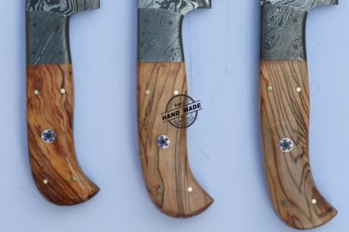 Lot Of 3 PCs Professional Chef Knife Custom Handmade Damascus Steel Kitchen Chef's Knife With Olive Wood Handle Leather Sheaths 1565 - Image 4