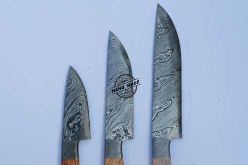Lot Of 3 PCs Professional Chef Knife Custom Handmade Damascus Steel Kitchen Chef's Knife With Olive Wood Handle Leather Sheaths 1565 - Image 5