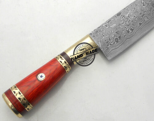 New Damascus Kitchen Knife Custom Handmade Damascus Steel Kitchen Chef's Knife With Red Wood Handle Leather Sheaths 1564 - Image 3