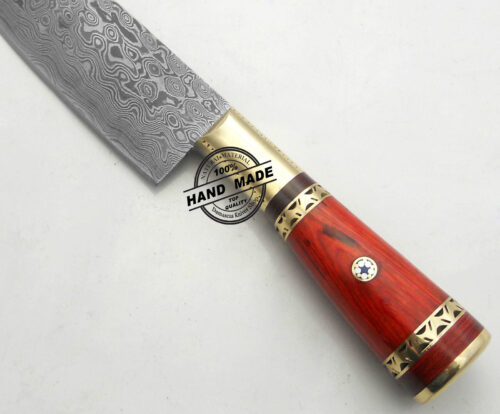 New Damascus Kitchen Knife Custom Handmade Damascus Steel Kitchen Chef's Knife With Red Wood Handle Leather Sheaths 1564 - Image 4