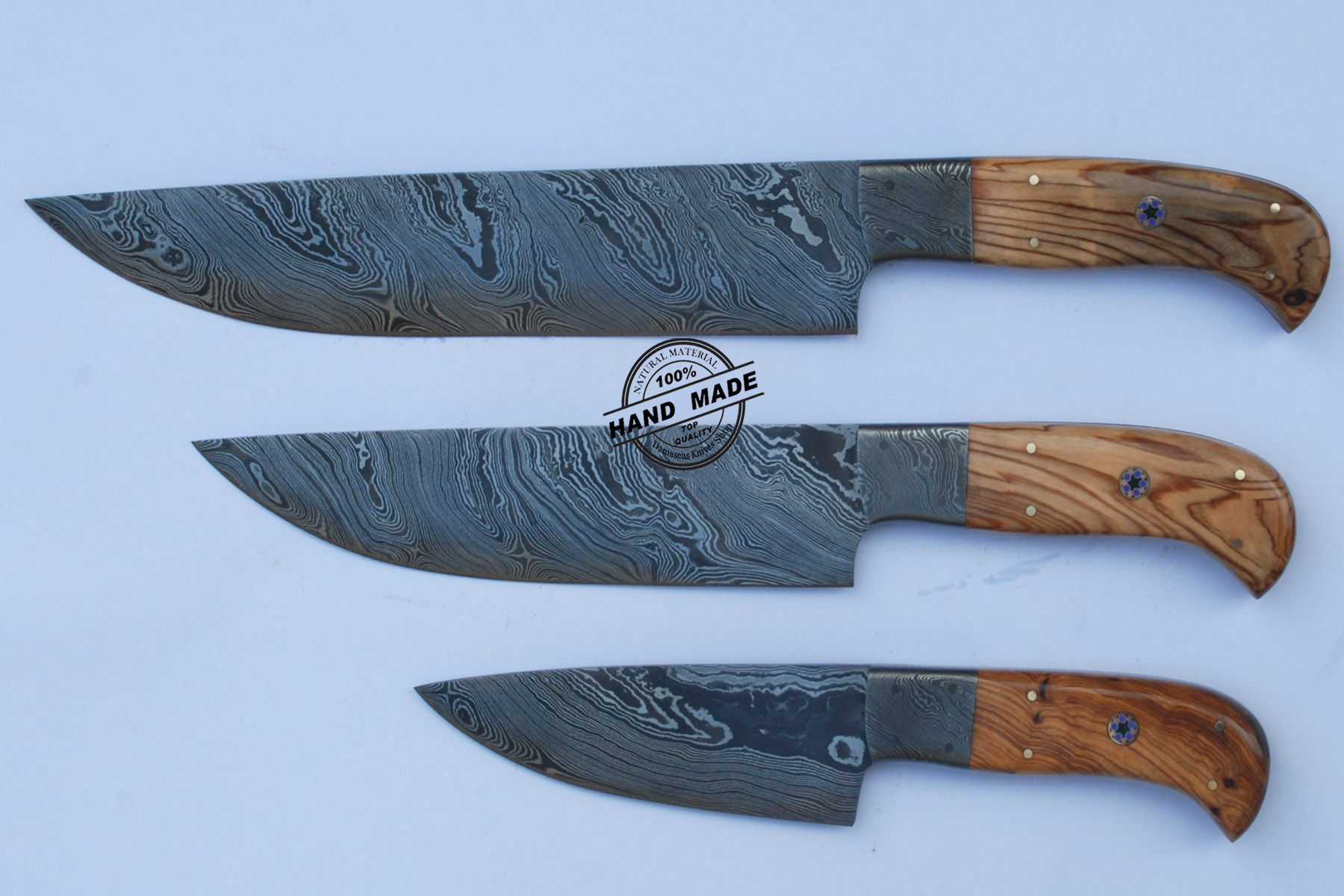 Professional Kitchen Knives Custom Made Damascus Steel 5 pcs of