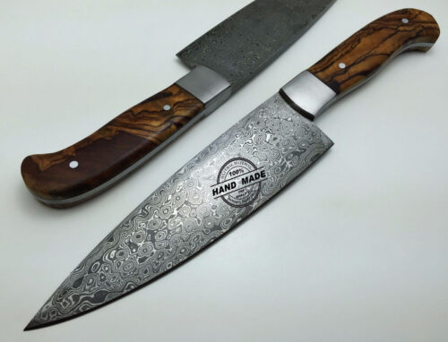 Regular Damascus Kitchen Knife Custom Handmade Damascus Steel Kitchen Chefs Knife With Rose Wood Handle Leather Sheaths 1569 - Image 2