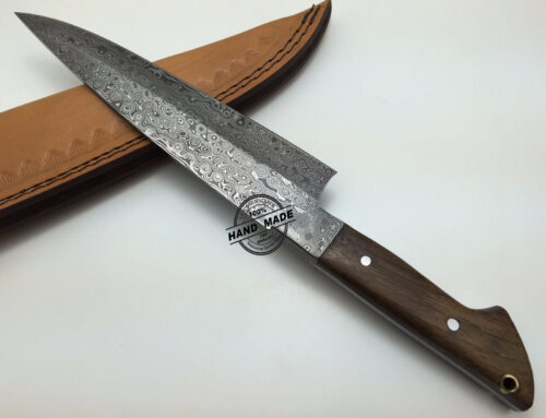 Damascus Kitchen Knife Custom Handmade Damascus Steel Kitchen Chefs Knife With Rose Wood Handle Leather Sheaths 1571 - Image 3
