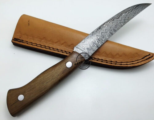 Damascus Kitchen Knife Custom Handmade Damascus Steel Kitchen Chefs Knife With Rose Wood Handle Leather Sheaths 1570 - Image 3