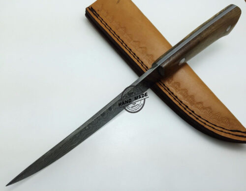 Damascus Kitchen Knife Custom Handmade Damascus Steel Kitchen Chefs Knife With Rose Wood Handle Leather Sheaths 1570 - Image 4