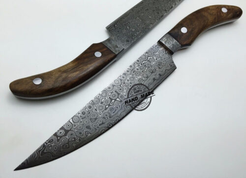 Damascus Kitchen Knife Custom Handmade Damascus Steel Kitchen Chefs Knife With Rose Wood Handle Leather Sheaths 1572 - Image 2