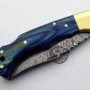Damascus Folding Back Lock Knife Custom Handmade Damascus Steel Hunting Knife Damascus Pocket Folding Knife With Colored Wood Handle Leather Sheaths 1578 - Image 6