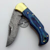Damascus Folding Back Lock Knife Custom Handmade Damascus Steel Hunting Knife Damascus Pocket Folding Knife With Colored Wood Handle Leather Sheaths 1578 - Image 3