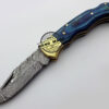 Damascus Folding Back Lock Knife Custom Handmade Damascus Steel Hunting Knife Damascus Pocket Folding Knife With Colored Wood Handle Leather Sheaths 1578